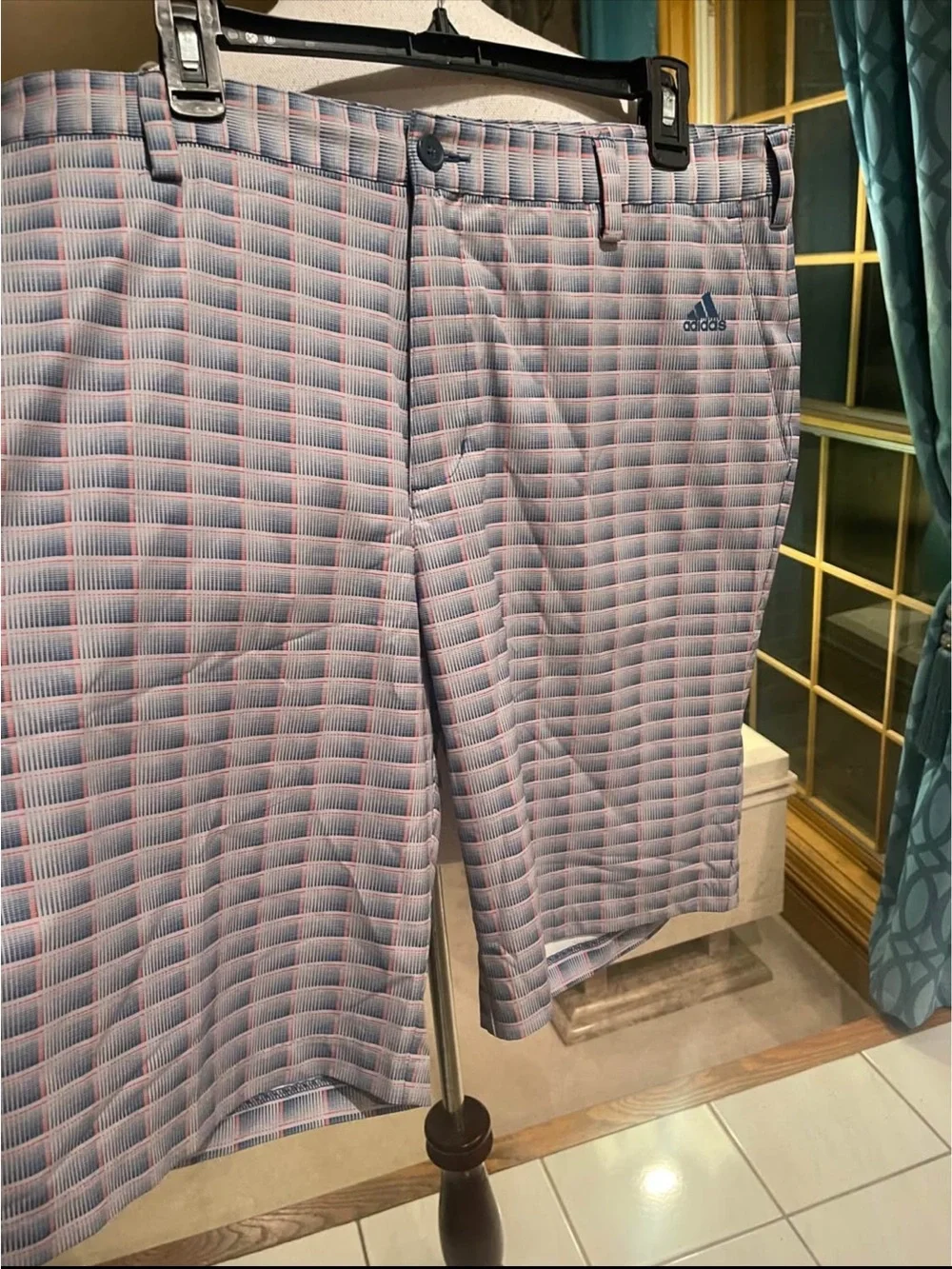 Adidas Men’s Blue/Orange Plaid Golf Shorts Sz 36 Excellent Condition